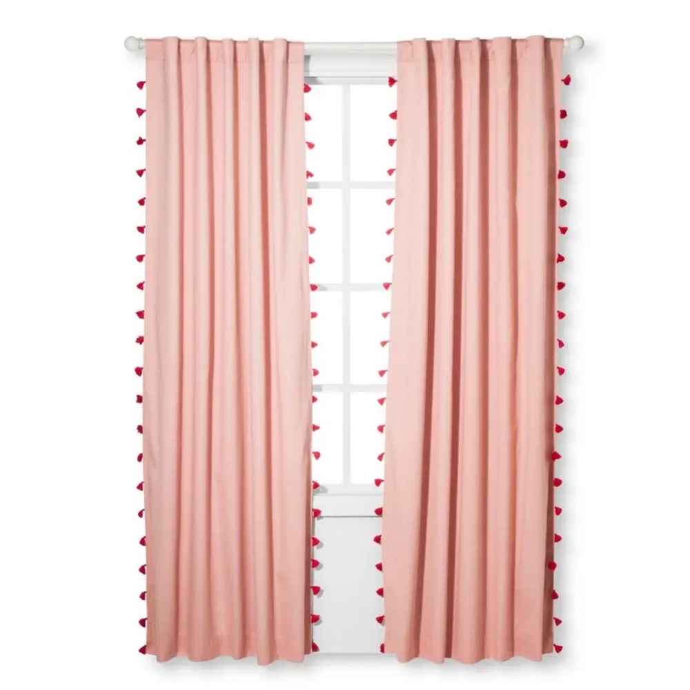 84” Pink Blackout Tassel Curtain, Set of 2 Panels